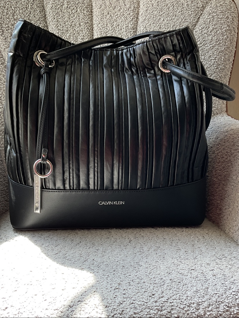 Calvin Klein Black Pleated Drawstring Tote